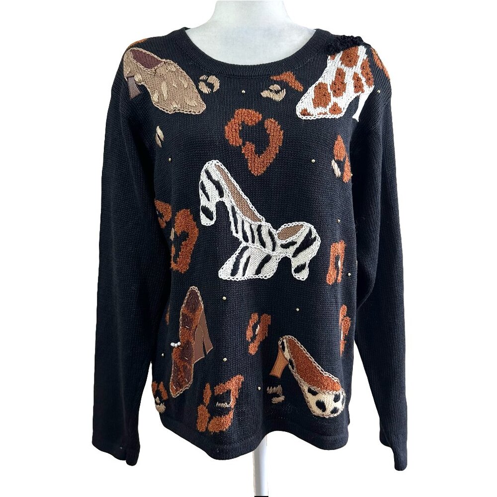 Victoria Harbour Vintage 90s Black Knit Shoes Sweater